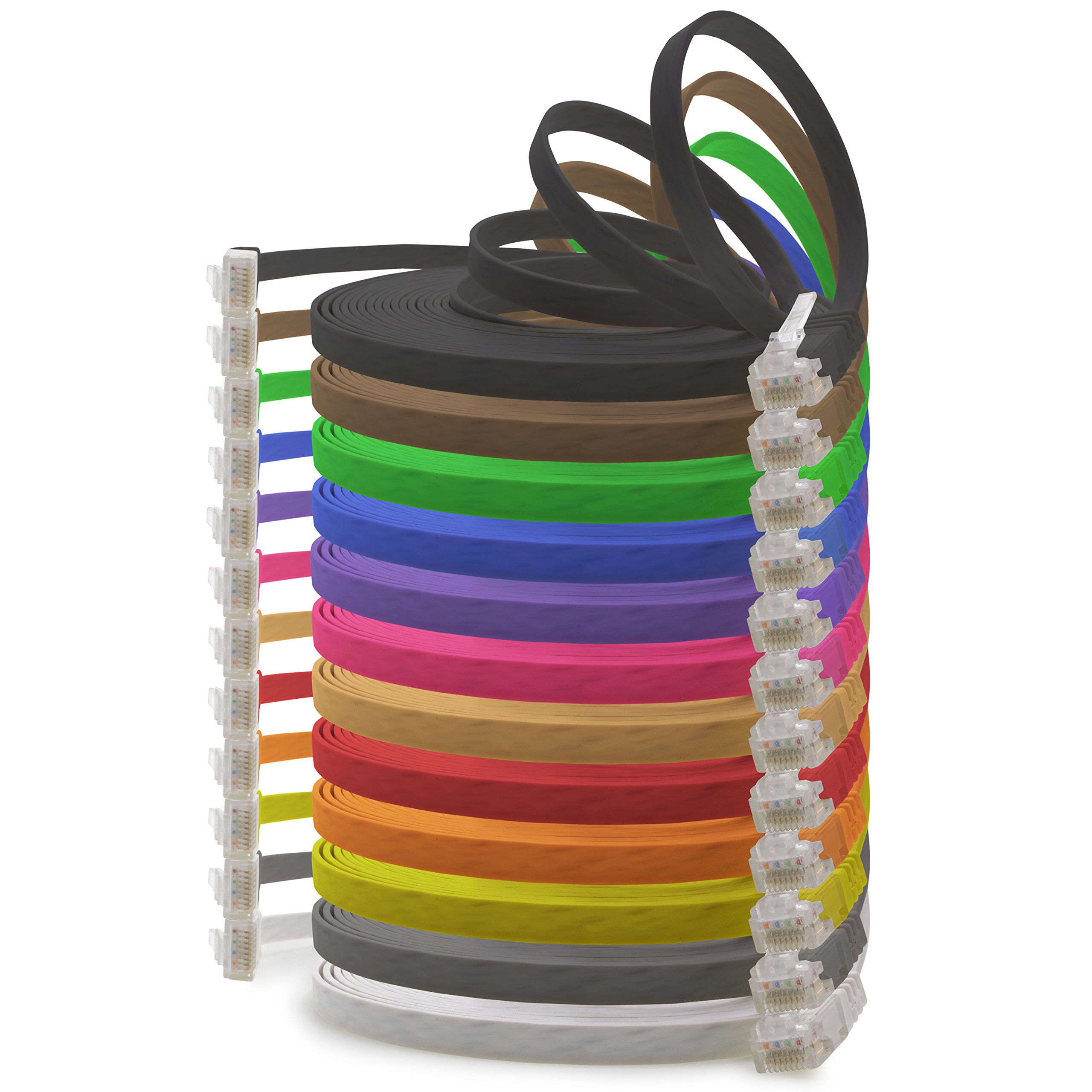 2m Cat.6 Flat Network Cable - 12 Colors, 12 Pieces - Ultra Flat, Slim Micro, Gigabit LAN (RJ45) 1000 Mbit/s
