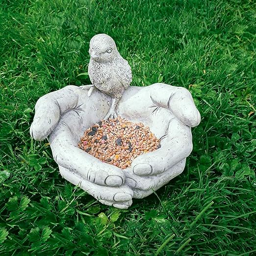 Garden Mile Stone Effect Open Hands Garden Ornaments Bird Feeder