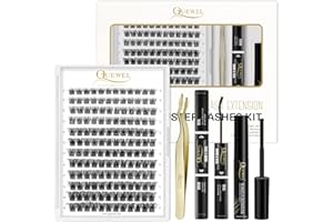 QUEWEL DIY Eyelash Extensions Kit, Lash Clusters 144 Pcs, Clusters Eyelash Applicator Tool, Super Hold Cluster Lashes Bond and Seal, Glue Remover Easy to Apply at Home(S012-Kit)