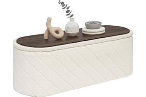 PINPLUS Storage Ottoman Boucle Sherpa Folding Storage Oval Bench Foot Rest Ottoman White Color,110 x 38 x 38 cm