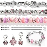 Coiris 35pcs Large Hole Beads for Bracelets Rhinestone Assorted European Metal Spacer Charm Seed Beads for Keychain Jewelry Making Crafts(PJ1003-Pink)