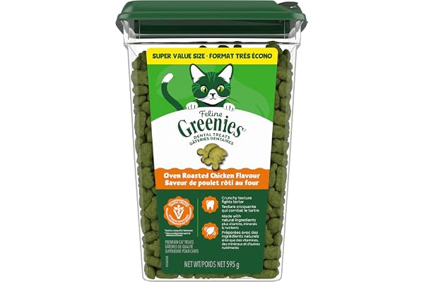 GREENIES Feline Cat Treats Natural Dental Care, Oven Roasted Chicken Flavour, 21oz. Tub