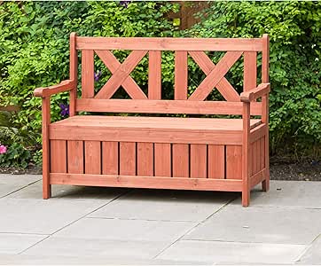Amazon Com Leisure Season Eisure Season Sb6024 Wooden Backyard Brown 1 Piece Patio Balcony Garden Lawn Park Front Outdoor Bench With Storage Garden Outdoor