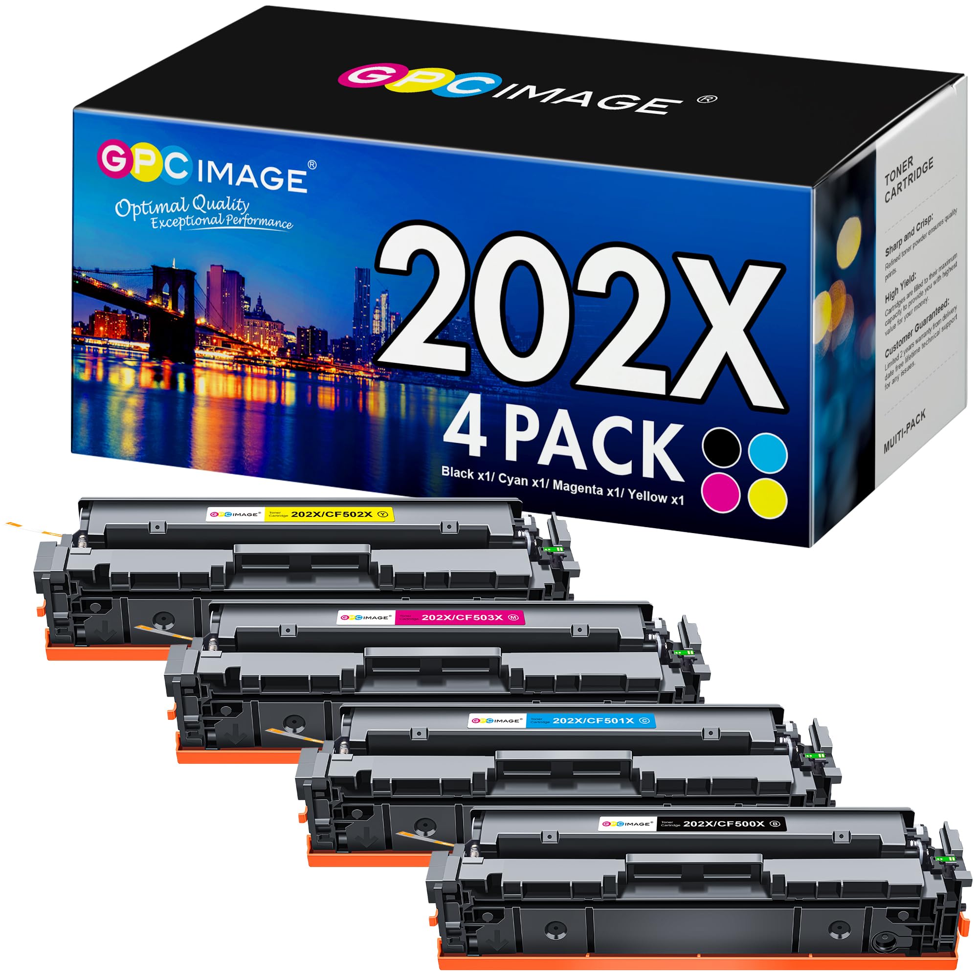 Photo 1 of GPC Image Compatible 202X Toner Cartridge Replacement for HP 202X 202A CF500X CF500A to use with Laserjet Pro MFP M281fdw M254dw M281cdw M281 M281dw M280nw Toner Printer (1B 1C 1M 1Y, 4 Pack)