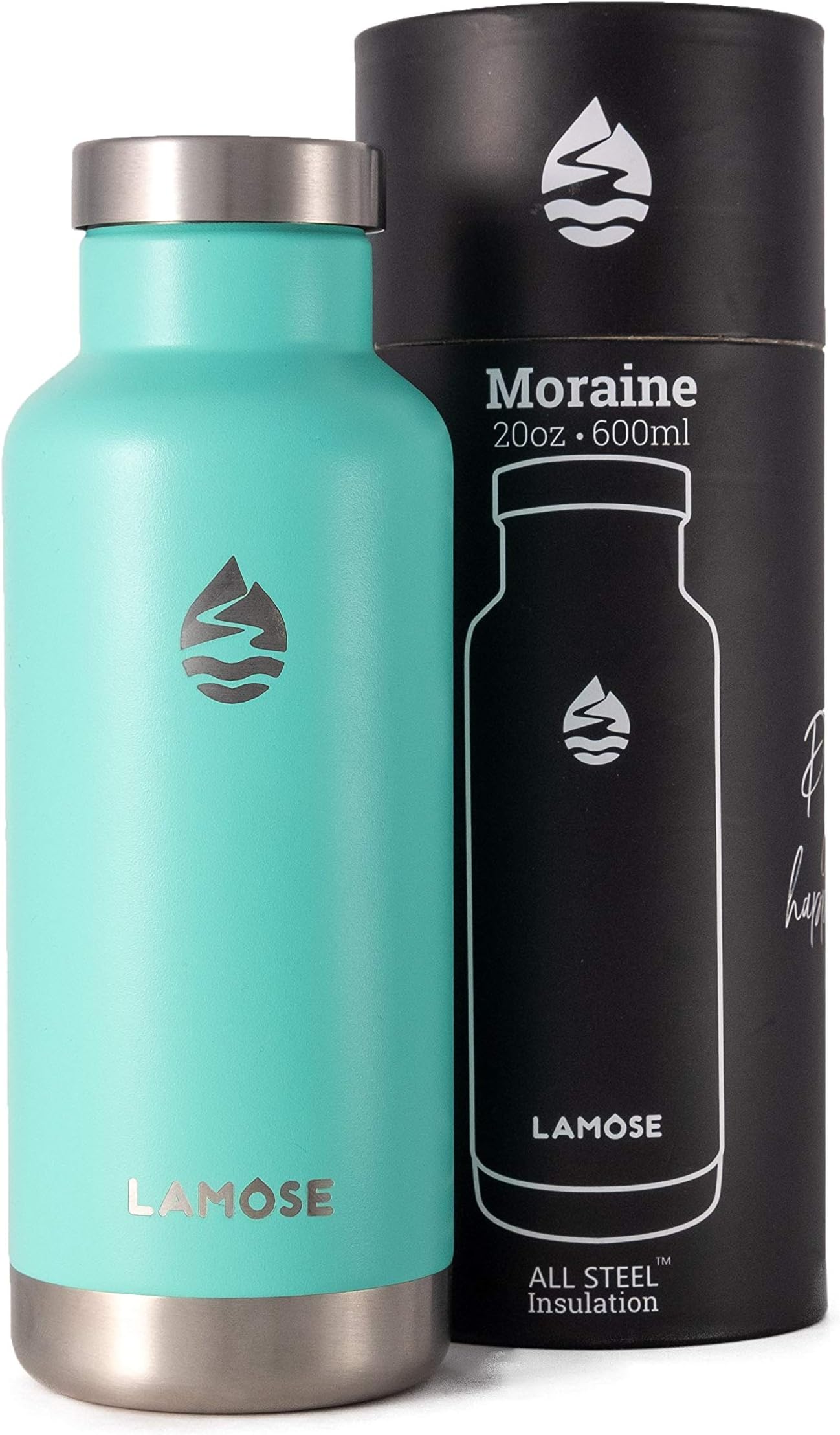 LAMOSEMoraine 20oz Bottle, Stainless Steel, Vacuum Insulated with All Steel Lid (Turquoise)