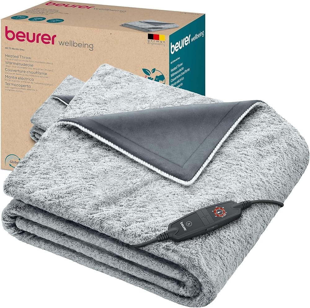 Beurer HD 75 Nordic Grey Electric Blanket 180 x 130 cm 6 Temp Settings