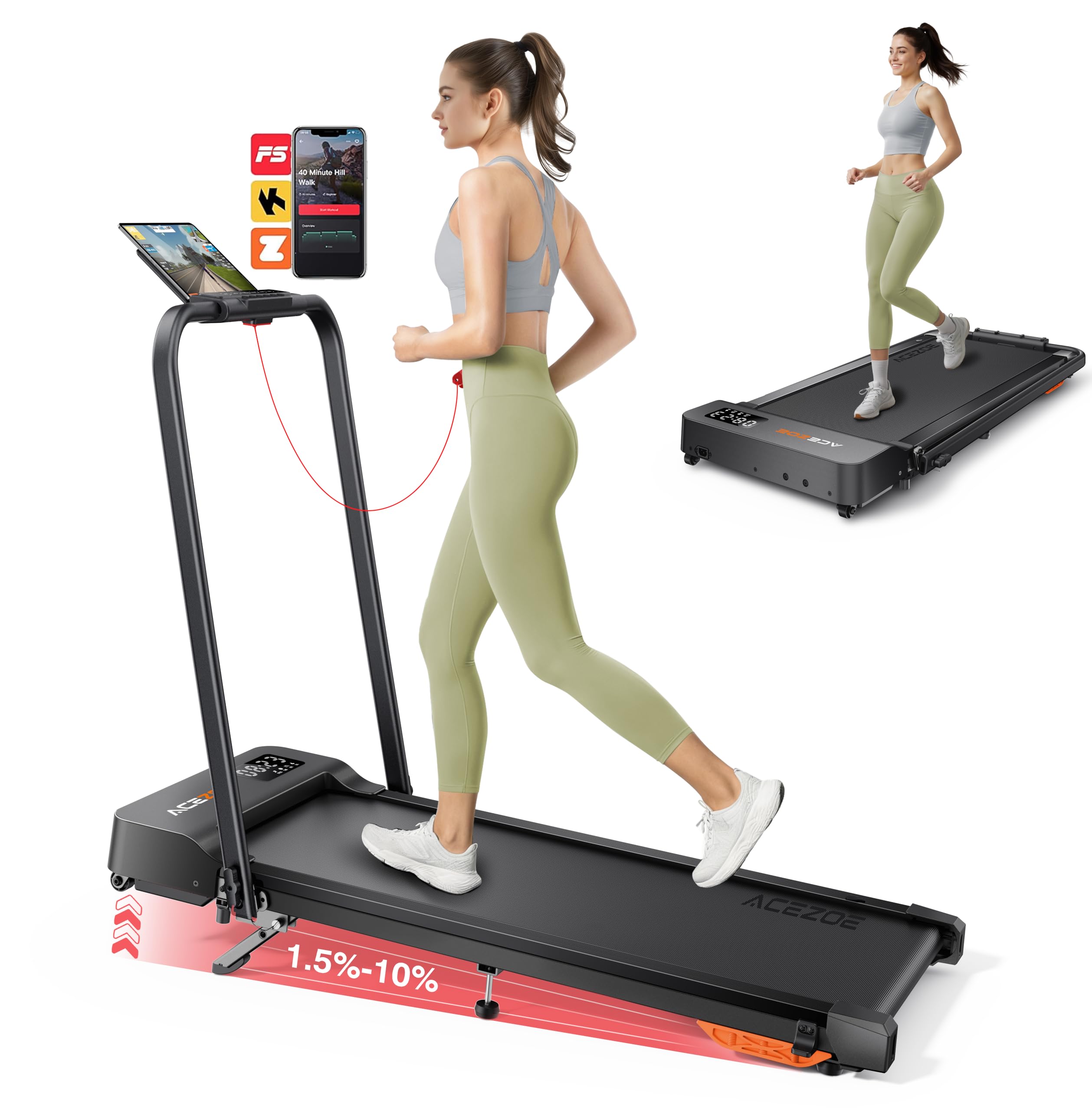 Photo 1 of ***************MISSING POWER CORD***************
Walking Pad Treadmill with 3-Level 10% Incline, 2-in-1 Foldable Walking Pad for Home Small Office, Compact Portable Under Desk Treadmill with Handle,Dual LED Display, APP & Remote, 300 lbs Capacity