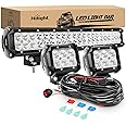 Nilight - ZH001 20Inch 126W Spot Flood Combo Led Off Road Led Light Bar 2PCS 18w 4Inch Flood LED Pods With 16AWG Wiring Harne