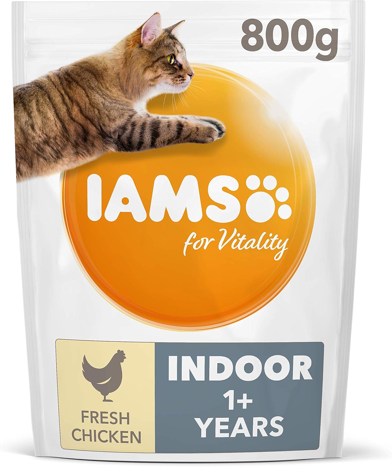 IAMS Indoor Complete Dry Cat Food for Adult and Senior Cats with Chicken 800 g, 800 g (Pack of 1)