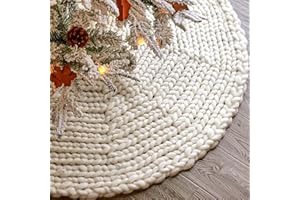 LimBridge Knitted Christmas Tree Skirt: 48 Inches Crochet Cream White Tree Skirt, Chunky Knit Thick Rustic Christmas Tree Decorations, Farmhouse Christmas Decor Xmas Holiday Home Party Decorations