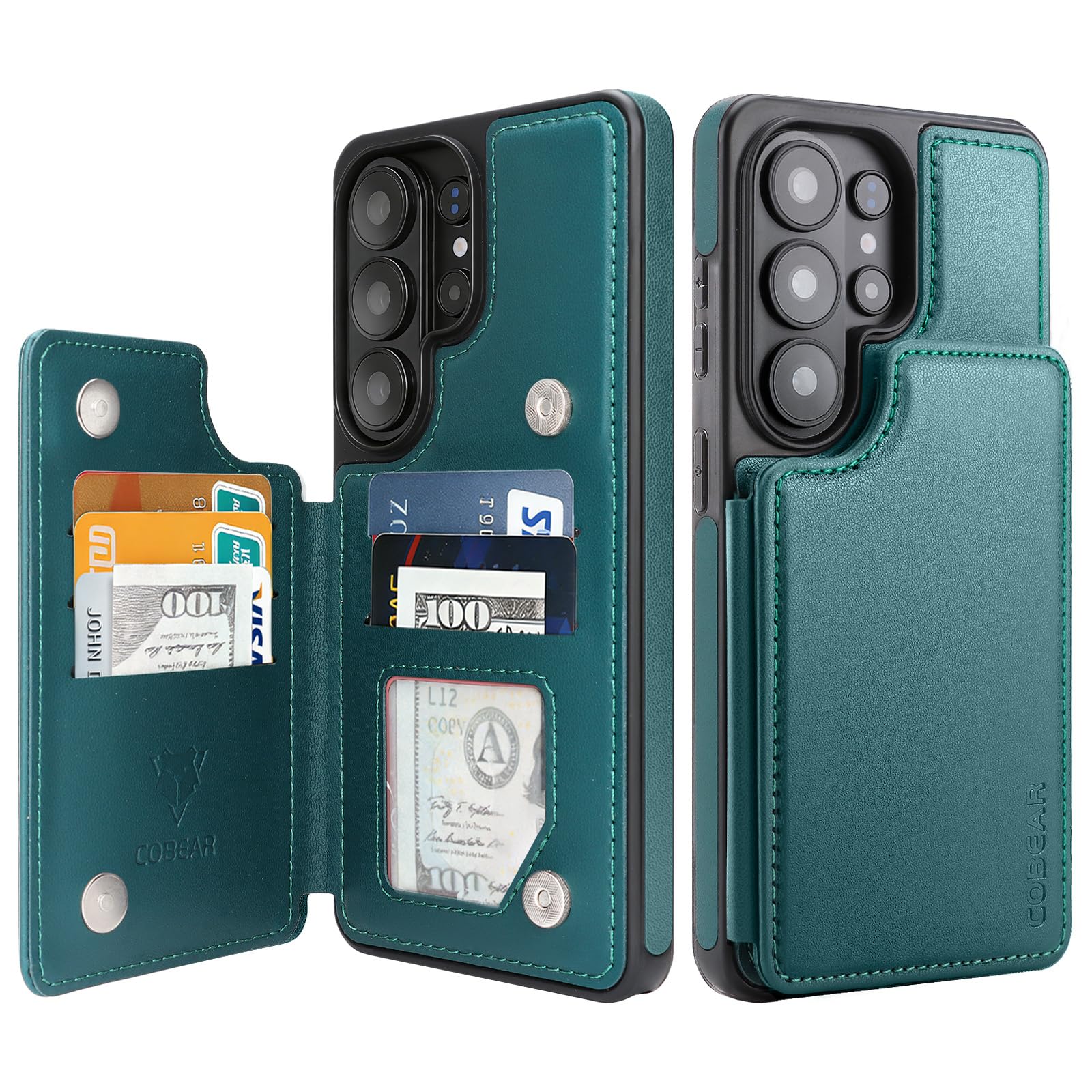 COBEAR for Samsung Galaxy S26 Ultra Wallet Case with 5 Card Holder, PU Leather, RFID Blocking, Kickstand Shockproof Women Men Phone Cover for Samsung Galaxy S26 Ultra, Blue Green