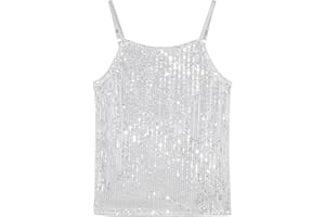 Noomelfish Girls Camisole Sequin Tank Tops Sparkly Glitter Cami Dance Sleeveless Shirt (5-12 Years)