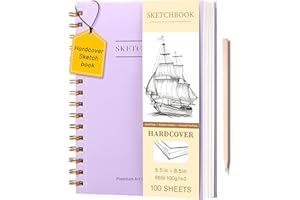 Yoment 5.5" x 8.5" Sketch Book, Small Sketchbook for Drawing, 100 Sheets(68 lb/100gsm) Hardcover Spiral Sketch Pad for Kids with Pencil Art Sketchbook Drawing Paper Pad Book for Adults Artists,Purple