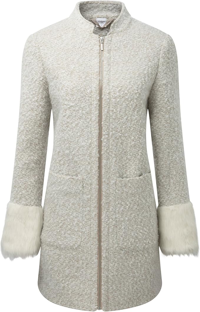 Cotton Traders Womens Ladies Boucle Coat Exposed Zip Faux Fur Lined
