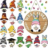 Qunclay Interchangeable Wooden Gnome Decor Holiday Seasonal Gnome Decorations with Magnet Pieces and Detachable Hats Changeable Welcome Sign for Home(Delicate Style)