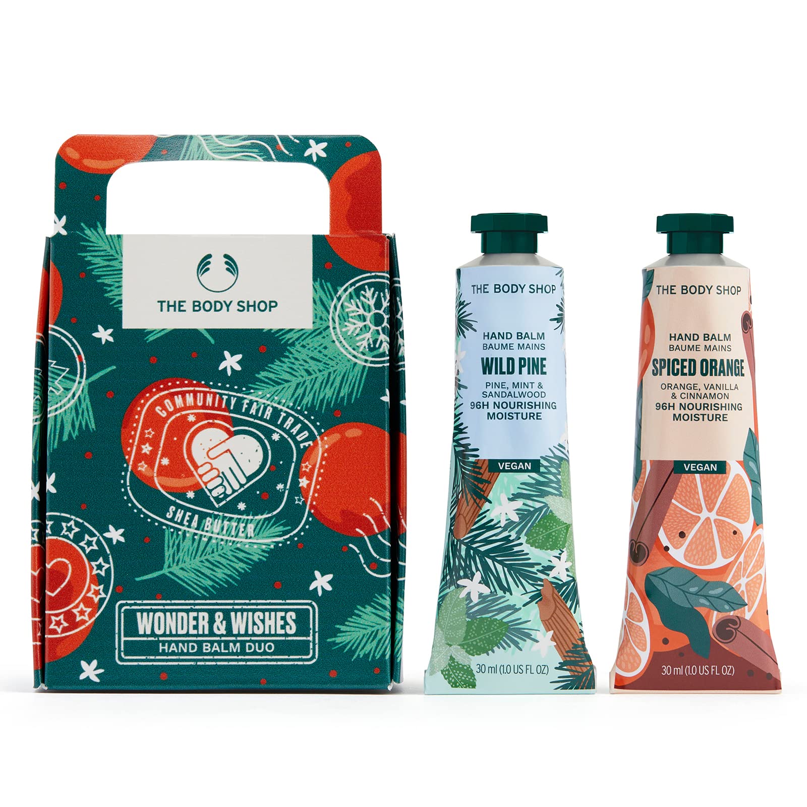 The Body Shop Wonder & Wishes Duo Gift Set – Orange & Pine Festive Holiday Hand Balms – Vegan – 2 Items