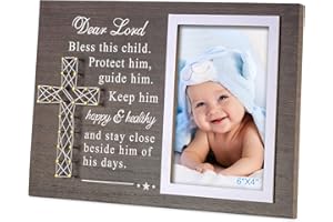 Yakucho Baptism Picture Frame for Boys and Girl - Blessing Card in Frame, Baby Boy Baptism Gift, 4x6 Inch Double Frame for Christening, Nursery Decor Keepsake (Baptism gifts for boys)