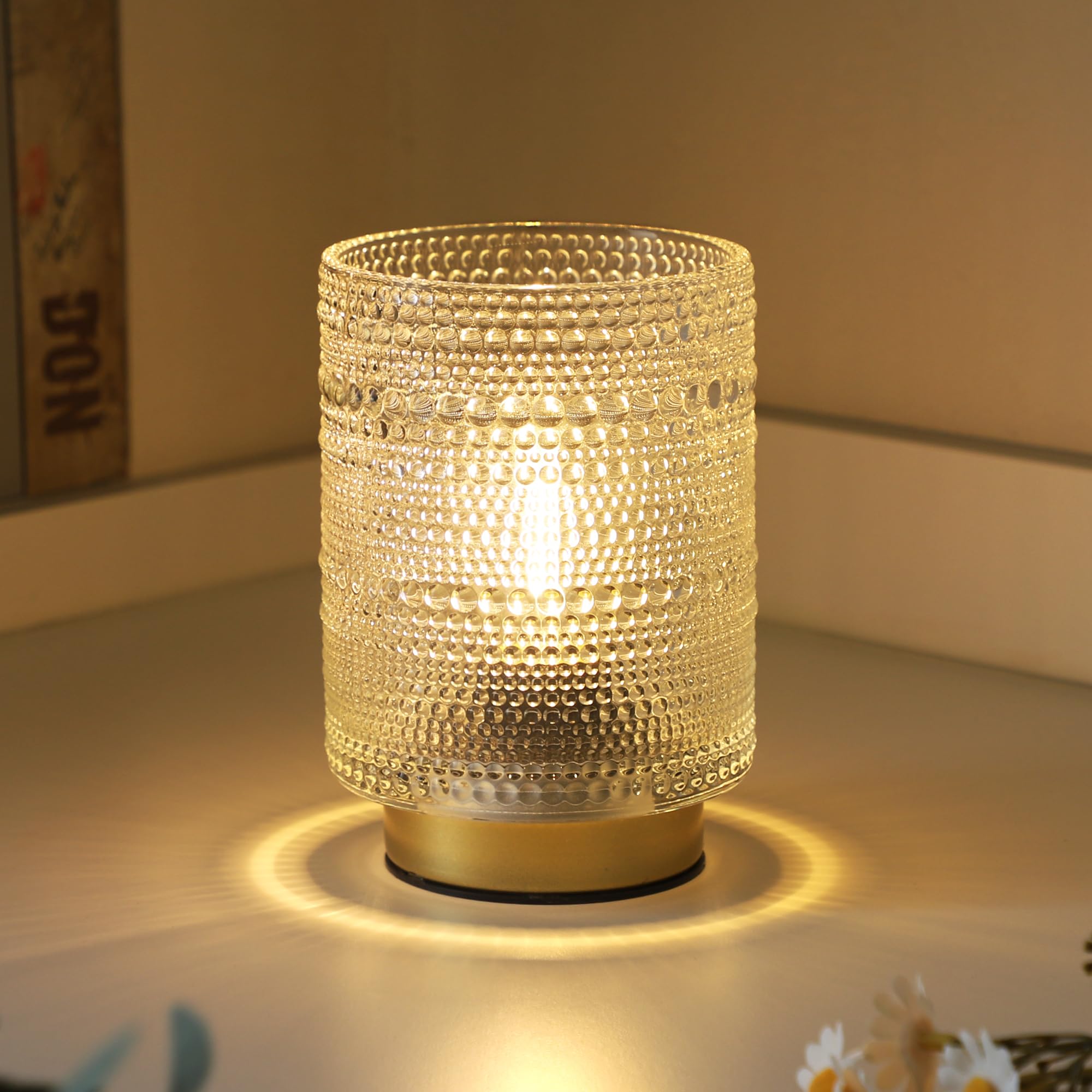 Photo 1 of Small Decorative Aesthetic Lamp with Timer for Shelf/Bedside/Coffee Table Decor,Battery Operated Cordless Table Lamps with LED Warm Bulb for Dorm/Office/ Patio/Entryway/Mantle/Table Decor(Clear)
