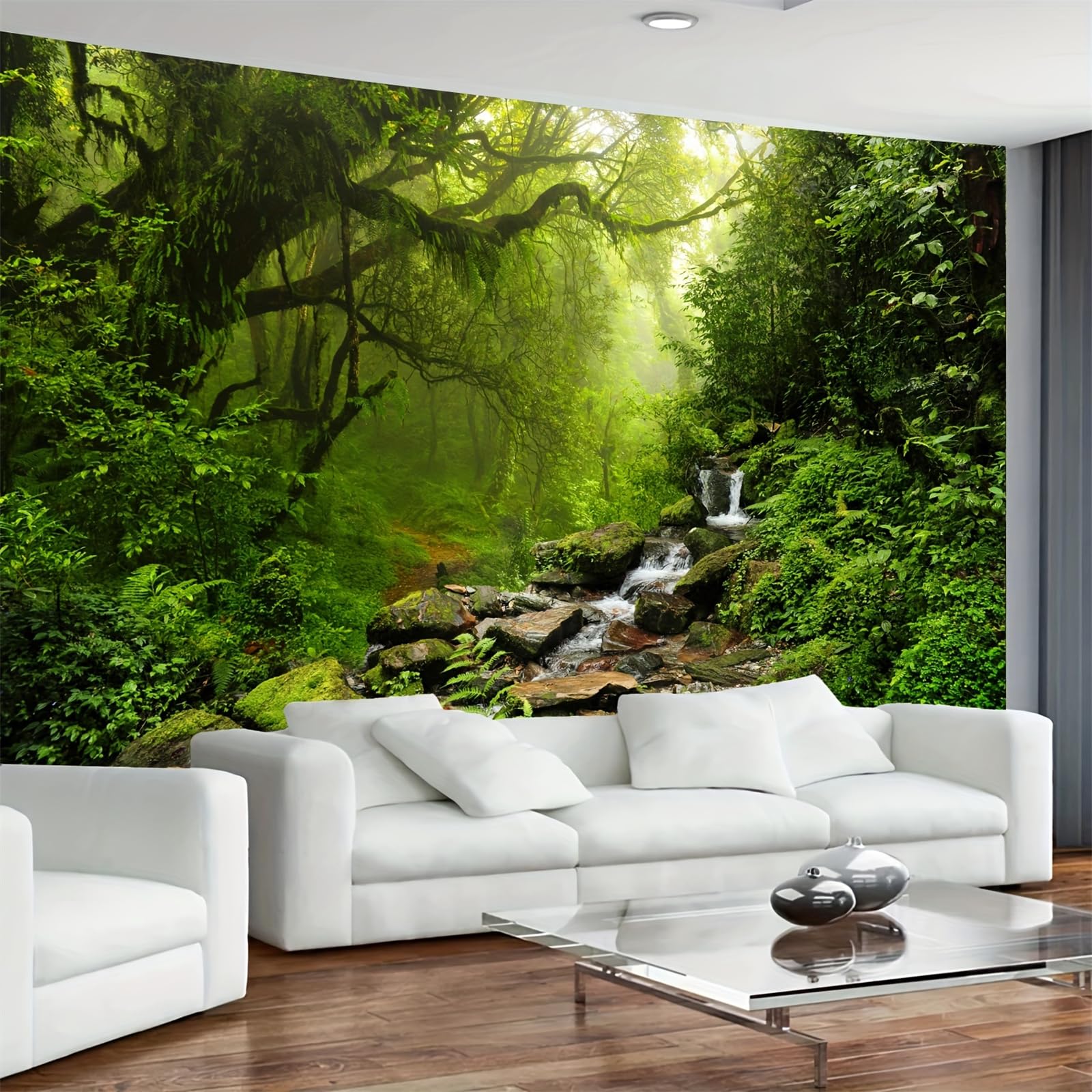 Arsey Green Tapestry Wall Hanging Forest Waterfall Fog Tapestries Grass Nature Landscape Boho Decor Liveing Room Bedroom, 300x180cm