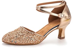 RoseMoli 1920s Shoes for Women Salsa Ballroom Dance Shoes for Woman Low Heels Dancing Pumps for Latin Tango Flapper Character Party Glitter Shoe