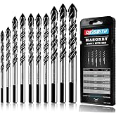 10-Piece Masonry Drill Bit Set for Concrete Tile Glass Ceramic Brick,1/8 to 1/2 Inch Drilling Bits with Triangle Handle,Tungsten Steel Alloy Tip.（Black）