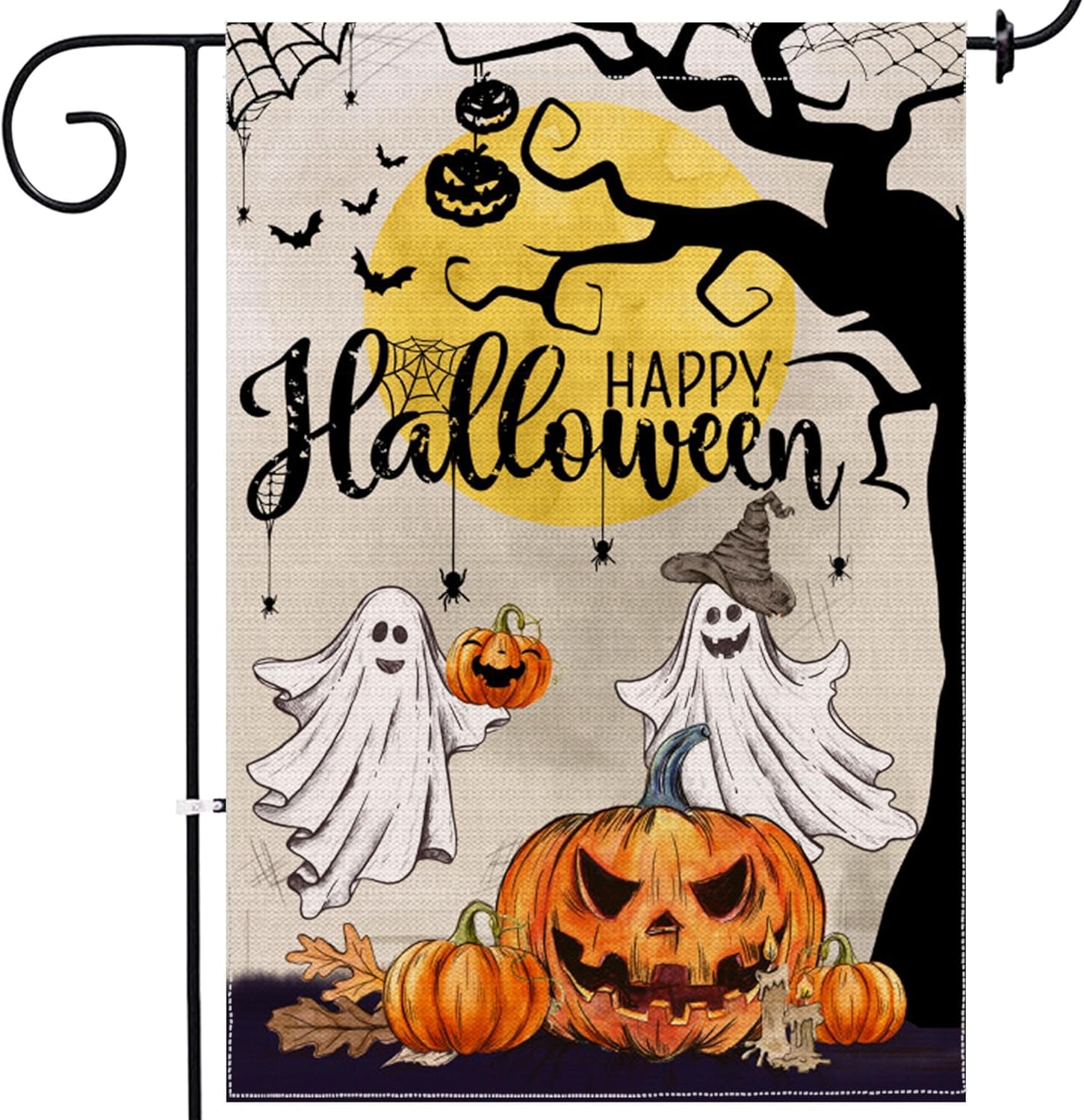 Flags - Halloween Garden Flag 12x18 Double Sided, Ghost Happy Halloween Yard Flag, Burlap Signs Samll Halloween Garden Flags Decorations Outdoor For Home Banners Flags Farmhouse