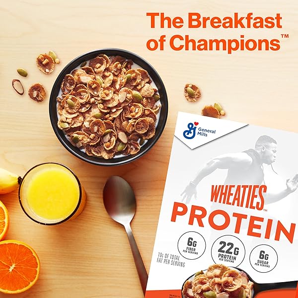 WHEATIES PROTEIN BREAKFAST CEREAL, MAPLE ALMOND, 22G PROTEIN, BREAKFAST OF CHAMPIONS, 16 OZ