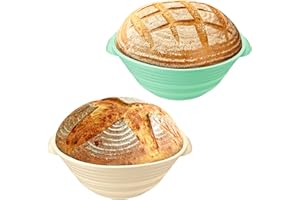 2Pcs Banneton Bread Proofing Basket 9 Inch, Silicone Foldable Sourdough Bread Baking Supplies, Round Sourdough Starter Kit, P