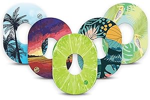 ExpressionMed - Adhesive Patch for Dexcom G7 and Stelo (5-Pack) - Made in The USA, Waterproof, Split Backing, CGM Tape (Tropical Paradise)