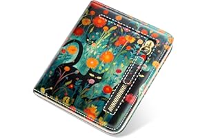 TMOODEL Small Wallet Women, Cute RFID Blocking Credit Card Holder for Women, Leather Billfold Slim Card Holder Wallets for Travel, Thin Bifold Pocket Mini Coin Purse with ID Window, Black Cat