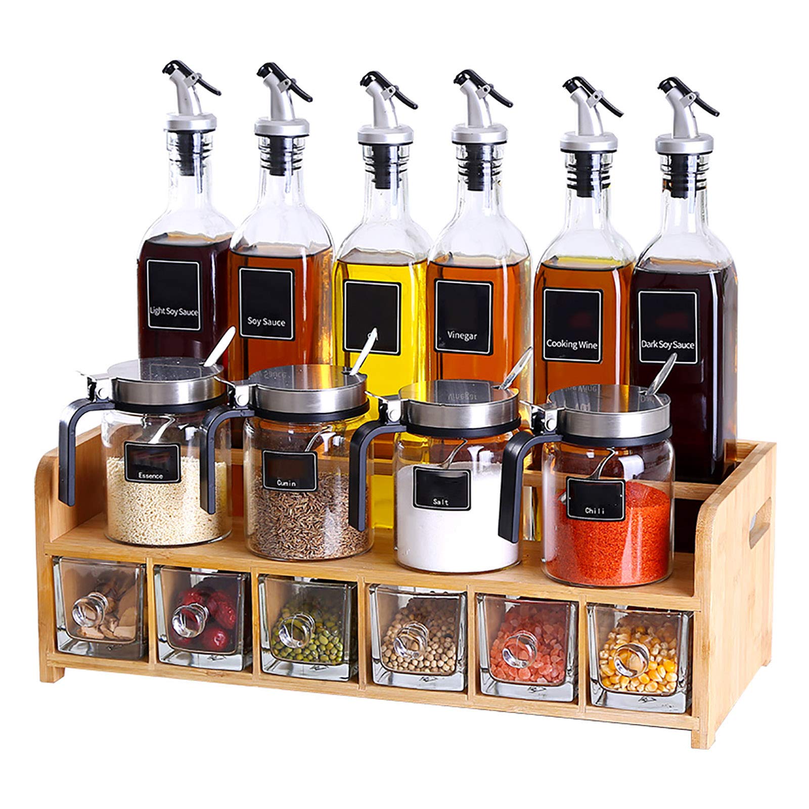 Eervff Kitchen Glass Spice Box Set Household Oil Can Combination Pack 3 Layer Spice Bottle Ceramic S