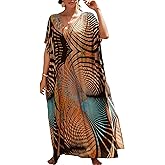 Chunoy Women Casual V Neck Kaftan Dress Kimono Sleeve Bathing Suit Beach Cover Up Caftan Side Split Dresses