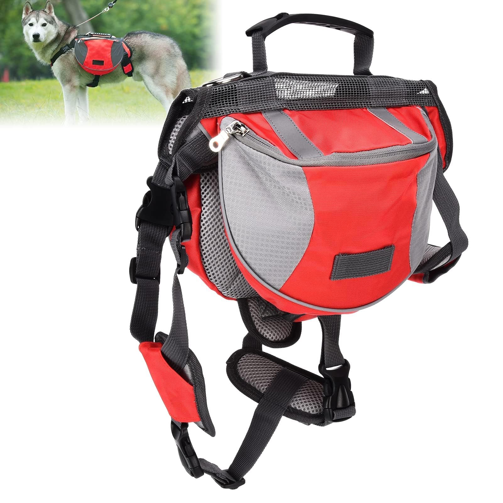 Cyrank Outdoors Dog Backpack, Reflective Dog Backpack Harness Saddle Bag Tactical Hiking Backpack for Large Dogs with Side Pockets & Adjustable Strap (L-Black)