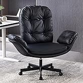 amseatec Criss Cross Chair with Armrests & Wheels for Cross-Legged Sitting, Comfortable Adjustable Swivel Office Desk Chair –PU Leather Vanity Chair for Home, Makeup and Bedroom (Black)