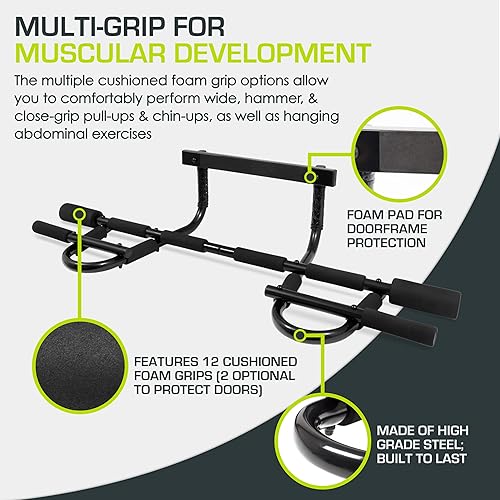 ProsourceFit Multi-Grip Chin-Up/Pull-Up Bar, Heavy Duty Doorway