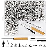 Windspeed 543P Punk Spikes and Studs Kit with 8 Size Punk Metal Tree Spikes Studs and 2 Size Pyrami Studs Flat Back Rivets for Leather Clothing Shoes DIY Craft Decorations
