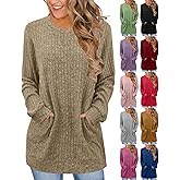 Numaller Long Sleeve Tunic Tops for Women Loose Fit Dressy Scoop Neck Knit Sweater Lightweight Cute Shirts with Pockets