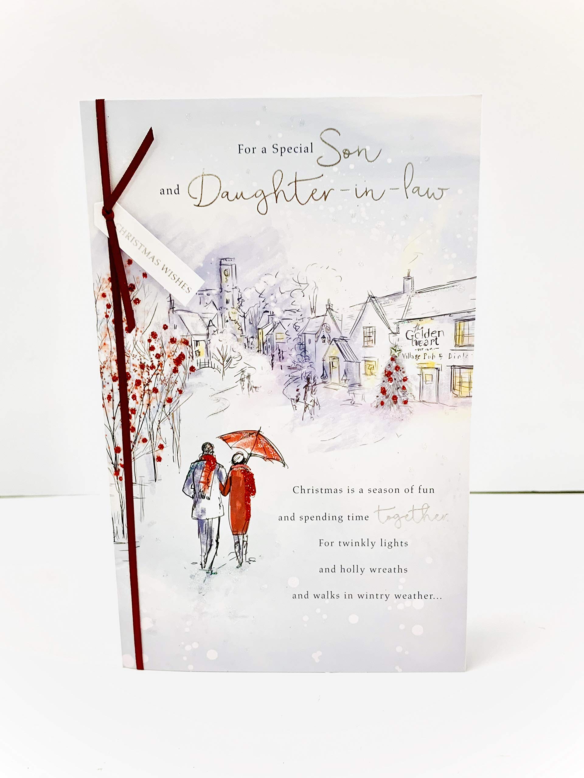 Son and Daughter in Law Christmas Card with Lovely Words - Christmas Card for Son and Daughter in Law - Son and Daughter in Law Xmas Cards - Ideal to Send with Son and Daughter in Law Christmas Gifts