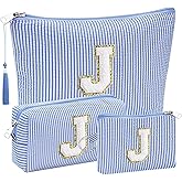 Initial Gifts Travel Cosmetic Makeup Pouch Bags Sets for Purse, 3pcs Stoney Clover Dupes Pouch Makeup Bag, Personalized Cosmetic Bags Set for Women, Make up Bag for Teen Girls 13 14 15 16 17 (J, Blue)