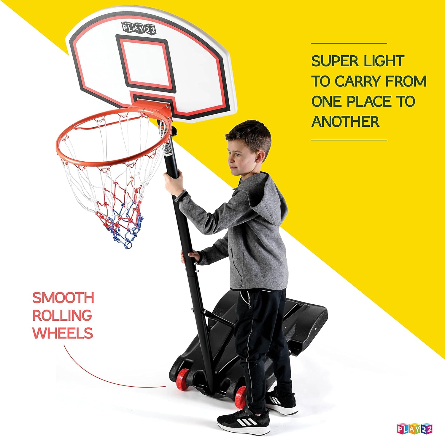 Play22 Kids Adjustable Basketball Hoop Height 5 - 7 FT - Portable Basketball Hoop for Kids Teenagers Youth and Adults With Stand & Backboard Wheels Fillable Base - Basketball Goals Indoor Outdoor Play: Sports & Outdoors