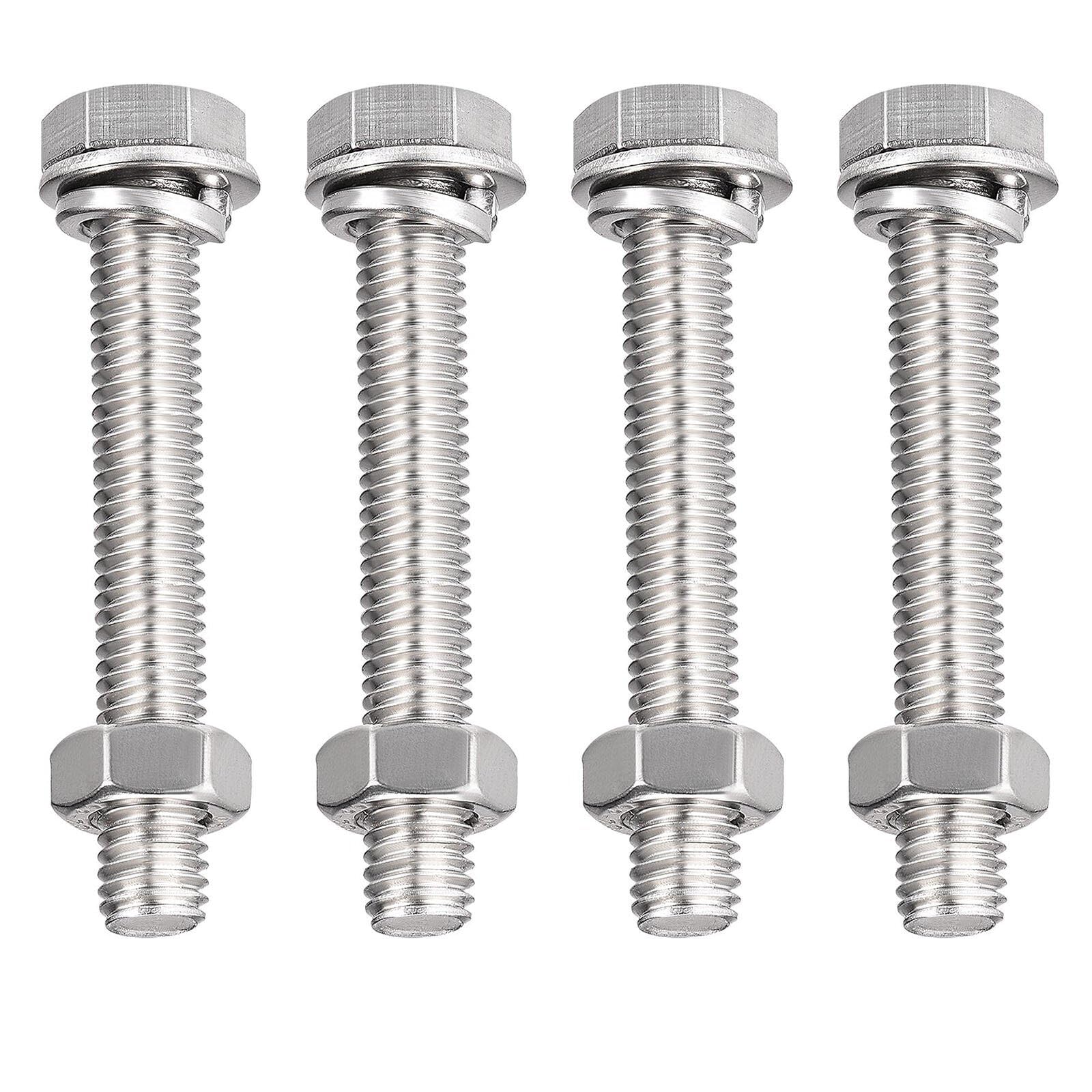 TA-VIGOR 4Pcs M8 x 50mm Hex Head Screws Bolts, Nuts, Flat & Lock Washers Kits, Fully Thread Hexagon Bolts, High Tensile Cap Screws for Metal Work, Automotive Machinery, Bike Motorcycles Repair