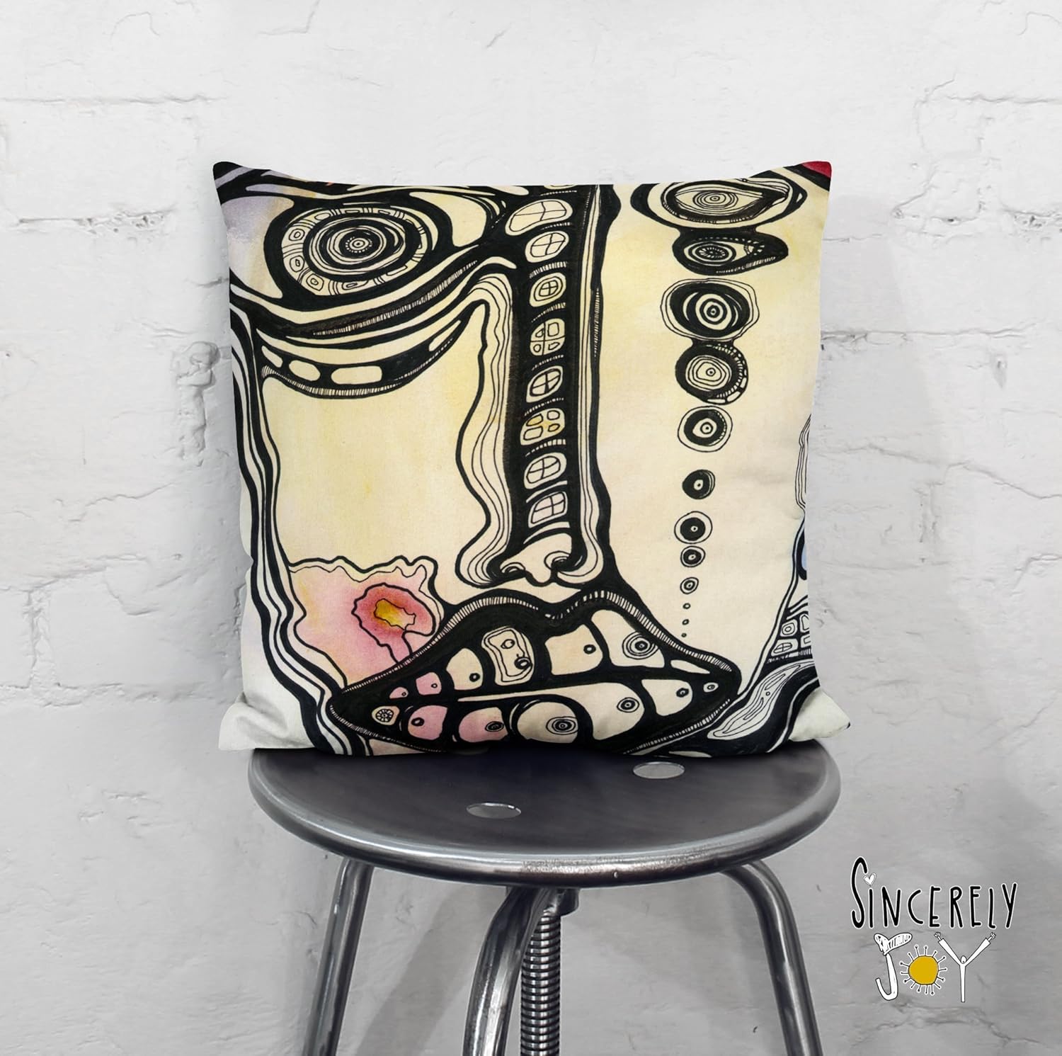 Amazon Com Psychedelic Faces Art Throw Pillow Unique Funky