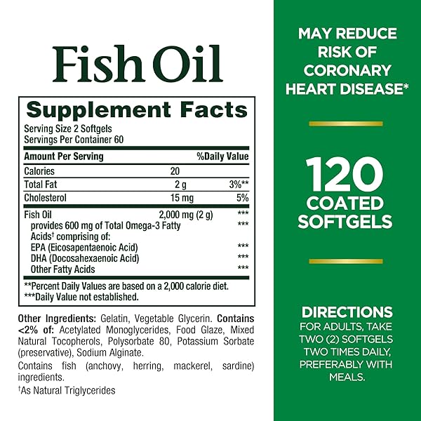 NATURE’S BOUNTY FISH OIL 1000 MG, ODORLESS, 120 COATED SOFTGELS