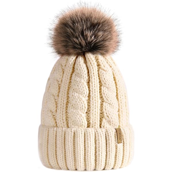 HMILYDYK Gebreide Winter Beanie Met Bont Pom Poms - Zachte Acrylmuts Voor Mannen En Vrouwen - Grijs, Grote Maat - Verwijderbare Pompons En Oorflappen