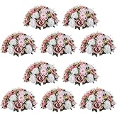 NUPTIO Large Flower Balls for Centerpieces - 10 Pcs 13.8in Diameter Dusty Rose & White Artificial Flower Ball Arrangement Bouquet Wedding Centerpieces for Tables - Fake Rose Flowers for Weddings Decor