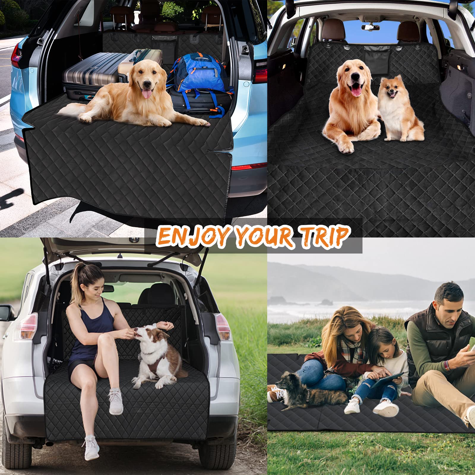 Portin Large Cargo Liner Pet Trunk Liner Mat SUV Dog Cargo Cover, Waterproof Dog Seat Cover for Back Seat Trucks SUV with Bumper Flap Protector, Nonslip Dog Seat Cover 220 x 135cm (Black, Large)