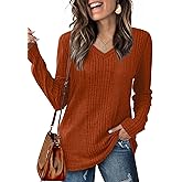Saloogoe Womens Long Sleeve Tops V Neck Shirts Lightweight Tunic Sweaters Fashion 2024
