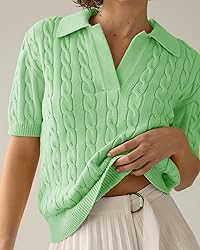 Imily Bela Women's Cable Short Sleeve Sweaters Tops