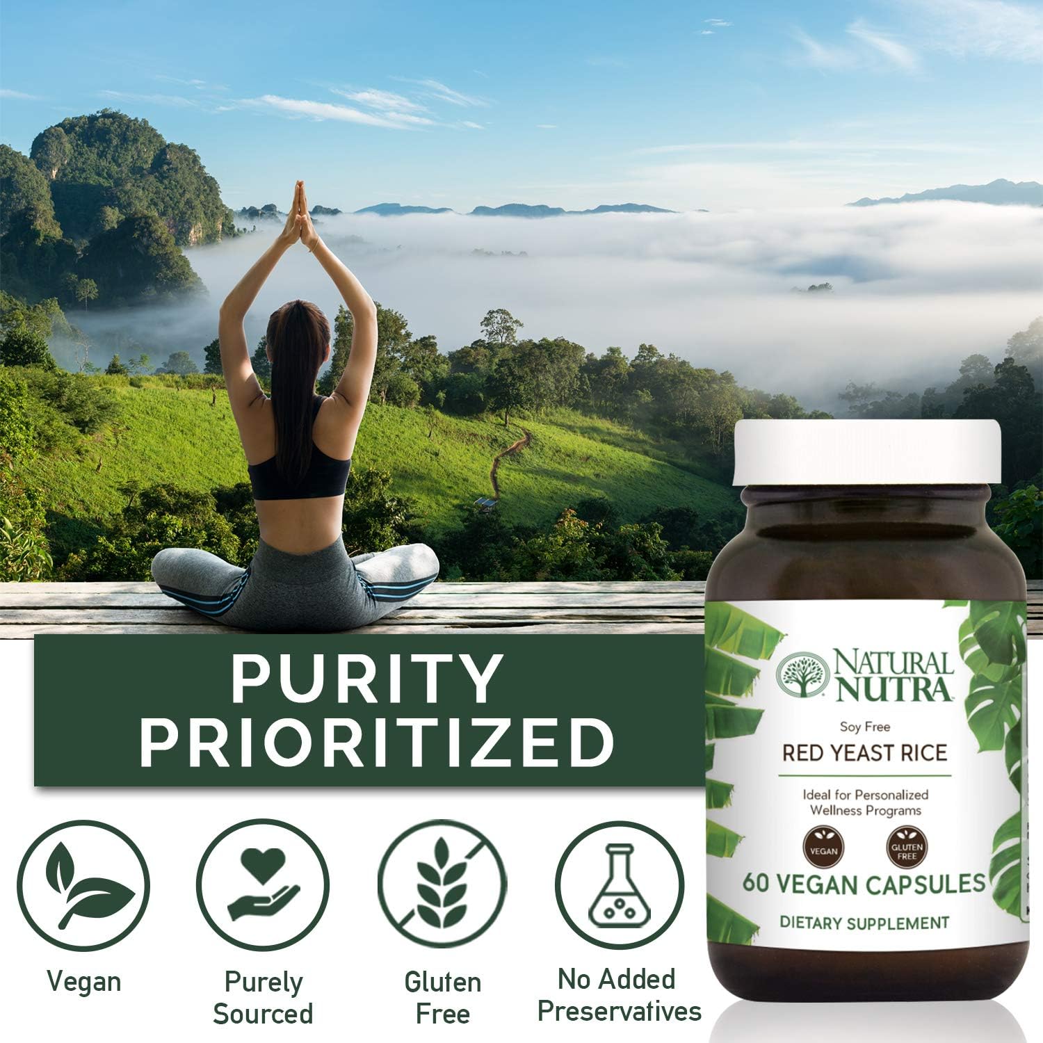 Natural Nutra Red Yeast Rice Extract with Monacolin K, Supplement for Cholesterol and Cardiovasculr Support,Stress Relief, Citrinin Free, Soy Free, Gluten Free Supplements, 600 mg, 60 Vegan Capsules: Health & Personal Care