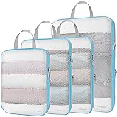 Cambond See Through Mesh Compression Packing Cubes - 4 Piece Expandable Space Saving Packing Cubes for Travel, Lightweight Travel Bags Luggage Packing Organizer Essentials for Suitcases, White